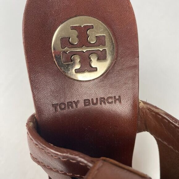 Tory Burch 7 M Ace High Wedge Platform Cork Slingback Heels Shoes Sandals Brown - Picture 4 of 16